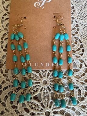 Plunder Gold-Link Turquoise Bead Drop Earrings $10